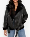 Cohee Faux Shearling Lined Aviator Black Leather jacket