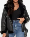 Cohee Faux Shearling Lined Black Aviator Leather jacket