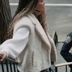 Elsbeth 2024 Carolyn Holmes White Sherpa Jacket 1