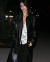 Emily Ratajkowski Black Leather Trench Coat For Women