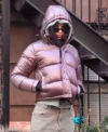 Emily Ratajkowski NYC Pink Puffy Hooded Jacket