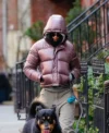 Emily Ratajkowski NYC Pink Puffy Hooded Jacket For Women