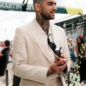 F1 Miami Grand Prix Zayn Malik White Suit For Men