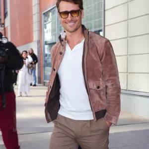 Glen Powell The Drew Barrymore Show NYC Leather Jacket