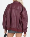 Goldsmith Faux Leather Bomber Jacket Burgundy Bakcside