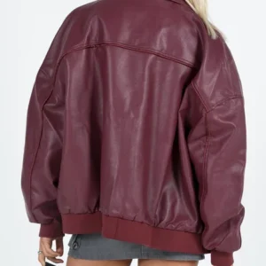 Goldsmith Faux Leather Bomber Jacket Burgundy Bakcside