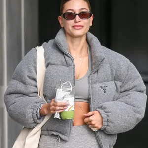 Hailey Bieber Grey Puffer Jacket