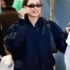 Hailey Bieber Navy Zip Bomber Jacket