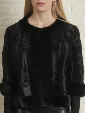 Ilana Women Persian Curly Lamb Black Cropped Jacket