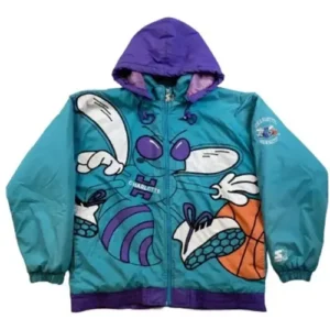 J. Cole 90s Char­lotte Hor­nets Blue Hooded Jacket