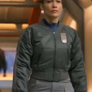 Jennifer Lopez Atlas 2024 Grey Zip Bomber Jacket