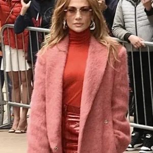 Jennifer Lopez Good Morning America 2024 Pink Fur Long Coat
