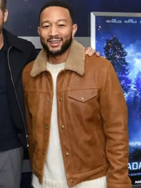 John Legend Brown Leather Shearling Jacket
