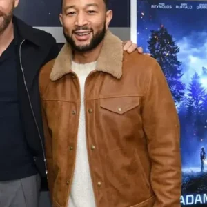 John Legend Brown Leather Shearling Jacket