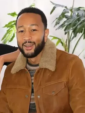 John Legend Brown Leather Shearling Jacket For Sale