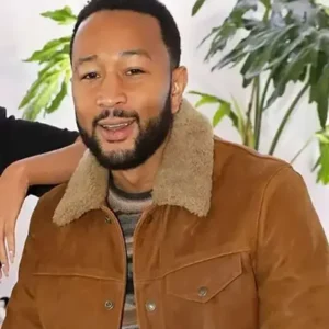 John Legend Brown Leather Shearling Jacket For Sale