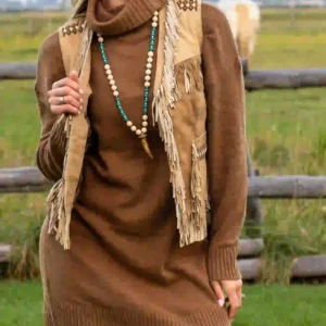 Joleen Leather Brown Fringe Vest