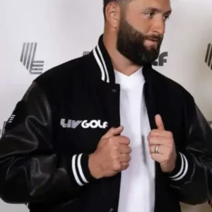 Jon Rahm LIV Golf Black Varsity Jacket For Sale