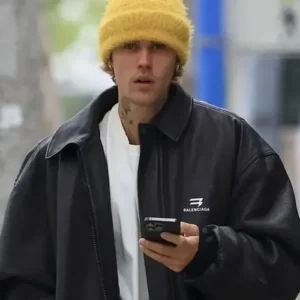 Justin Bieber 2024 Goes for Stroll in WeHo Black Leather Jacket