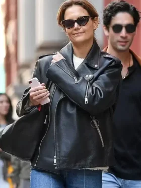 Katie Holmes NYC 2024 Biker Leather Jacket