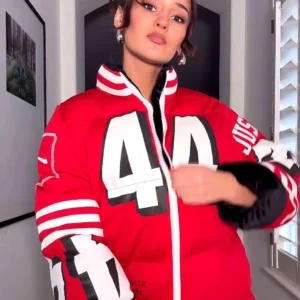 Kristin Juszczyk Red Puffer Jacket