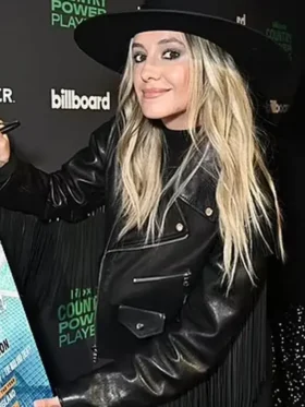 Lainey Wilson Billboard Country Power Players 2024 Black Leather Jacket For Women