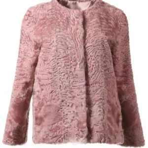 Lila Light Pink Persian Lamb Fur Round Collar Jacket