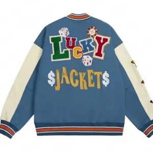 Lucky Blue Varsity Patch Jacket Back