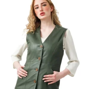 Maria Green Leather Vest On Sale