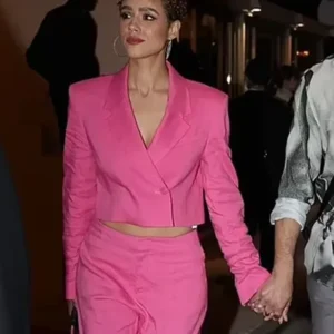 Megalopolis Premiere 2024 Nathalie Emmanuel Pink Suit For Women