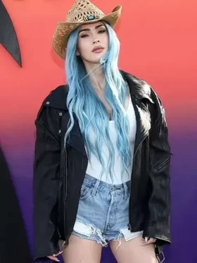 Megan Fox Coachella 2024 Black Biker Leather Jacket