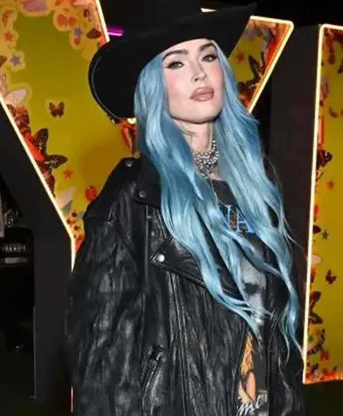 Megan Fox Coachella 2024 Black Biker Leather Jacket For Sale