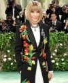 Met Gala 2024 Anna Wintour Colorful Floral Long Black Coat