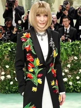 Met Gala 2024 Anna Wintour Colorful Floral Long Black Coat