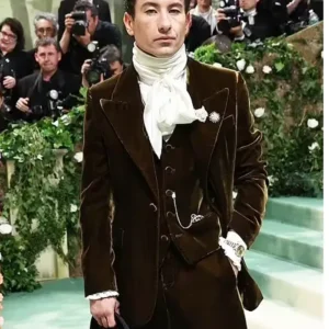 Met Gala 2024 Barry Keoghan Olive Green Velvet Burberry Suit