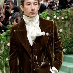 Met Gala 2024 Barry Keoghan Olive Green Velvet Burberry Suit For Sale