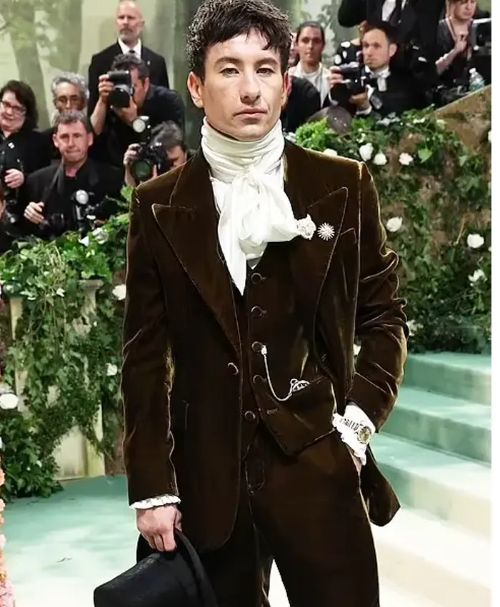 Met Gala 2024 Barry Keoghan Olive Green Velvet Burberry Suit