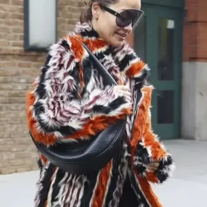 Met Gala 2024 Rita Ora Fur Stripes Orange Coat