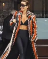 Met Gala 2024 Rita Ora Fur Stripes Orange Long Coat