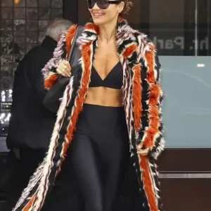 Met Gala 2024 Rita Ora Fur Stripes Orange Long Coat