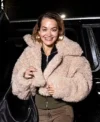 Met Gala Rita Ora Beige Teddy Cropped Jacket