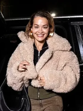 Met Gala Rita Ora Beige Teddy Cropped Jacket