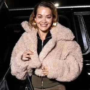 Met Gala Rita Ora Beige Teddy Cropped Jacket
