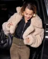 Met Gala Rita Ora Beige Teddy Cropped Jacket For Women