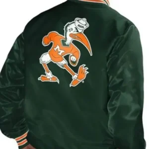 Miami Hurricanes Green Wool Varsity Jacket Back