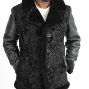 Micah Persian Lamb Fur with Leather Sleeves Black Jacket