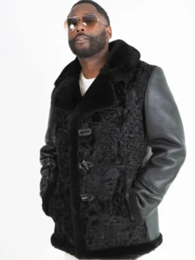 Micah Persian Lamb Fur with Leather Sleeves Black Jacket Front