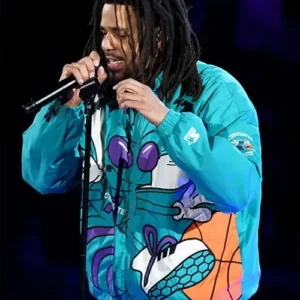 NBA All Star Half­time Per­for­mance Vintage 90s Starter J Cole Charlotte Hornets Blue Hooded Jacket
