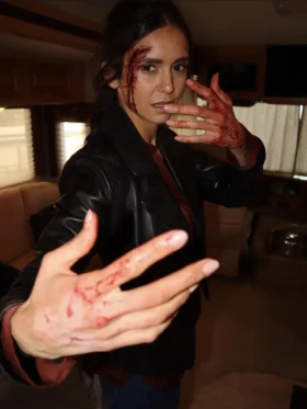 Nina Dobrev The Bricklayer 2024 Leather Jacket On Sale