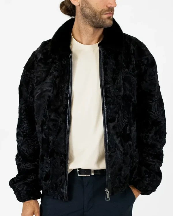 Norris Black Zipper Persian Lamb Fur Jacket